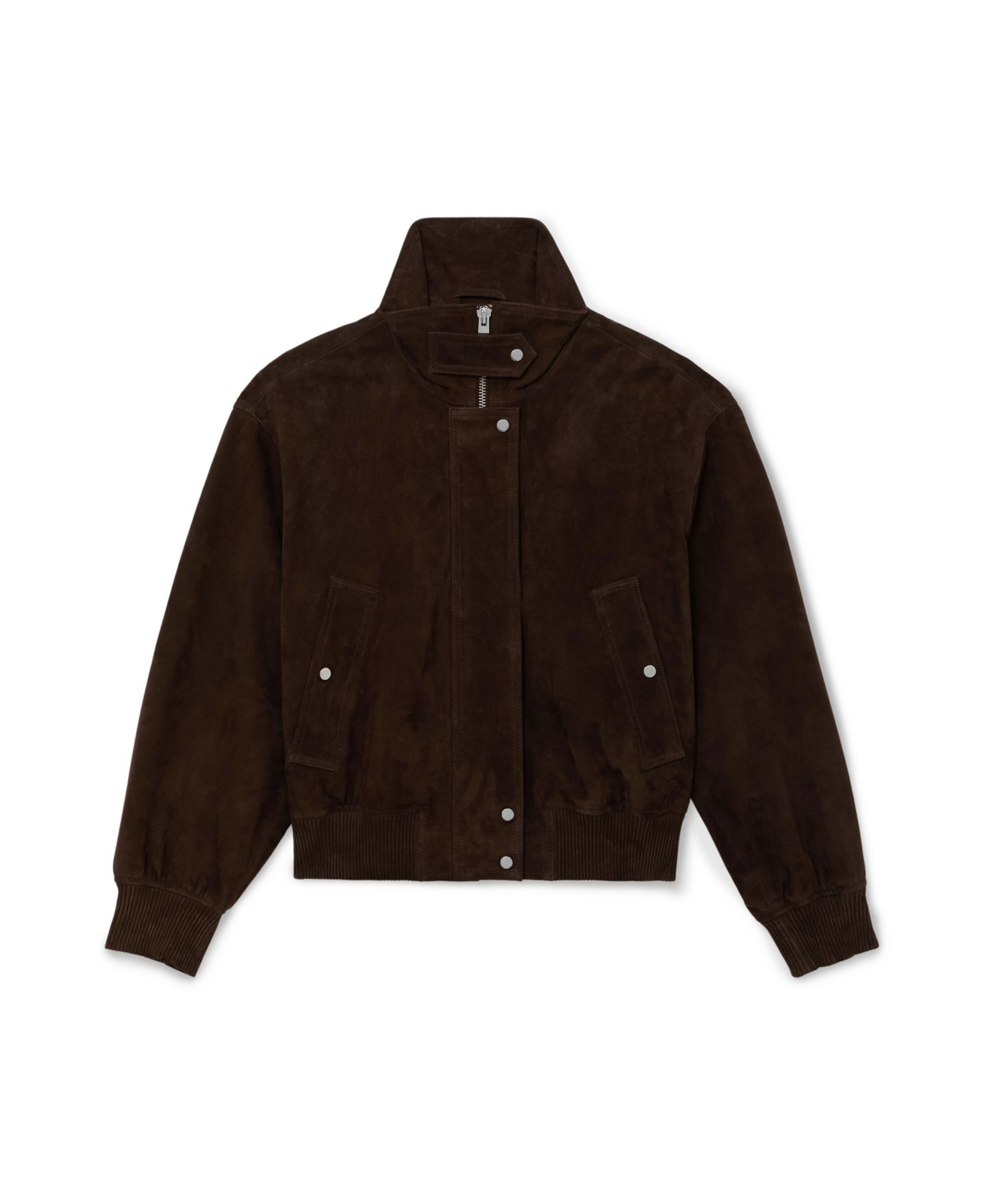Женская куртка REISS Petite Cara Funnel-Neck Ribbed-Hem Bomber, цвет: Шоколадный — фото 5