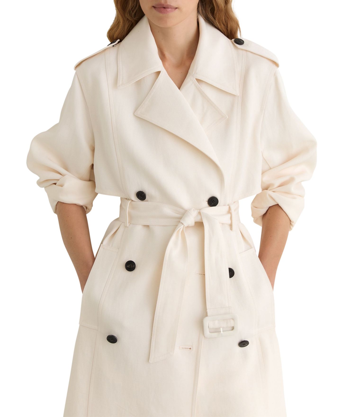 Женское пальто REISS Charli Linen-Blend Double-Breasted Trench, цвет: Слоновая кость — фото 2