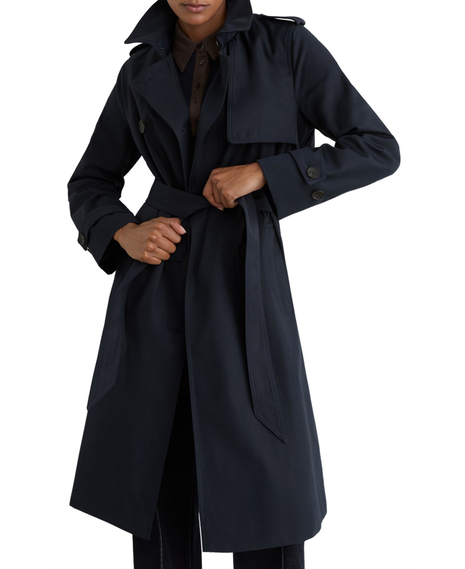 Women's Azura Hooded Double-Breasted Long Trench Coat