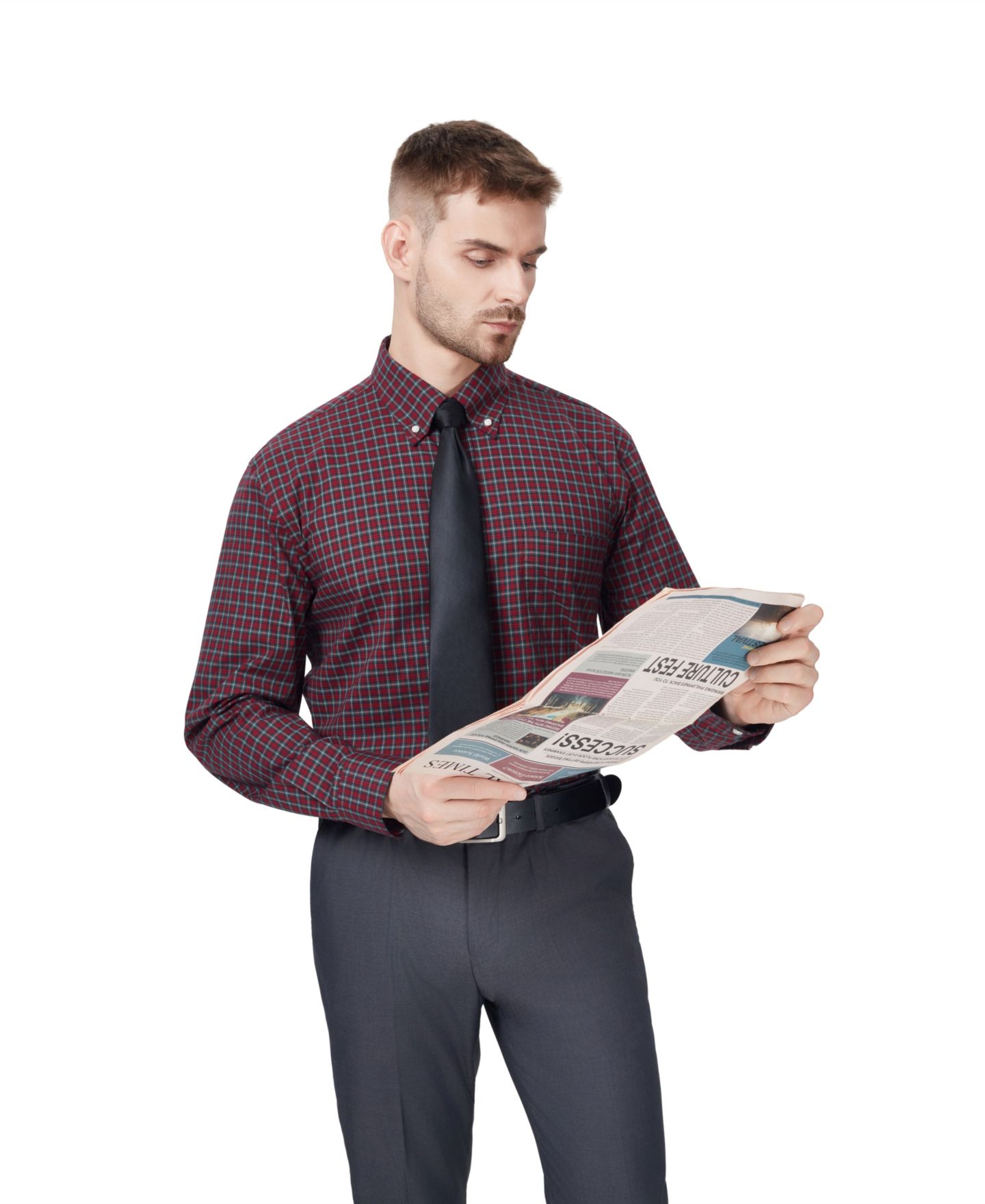 Мужская рубашка Club Room Regular-Fit Plaid Dress Shirt, цвет: Красный рубиновый клетчатый — фото 3