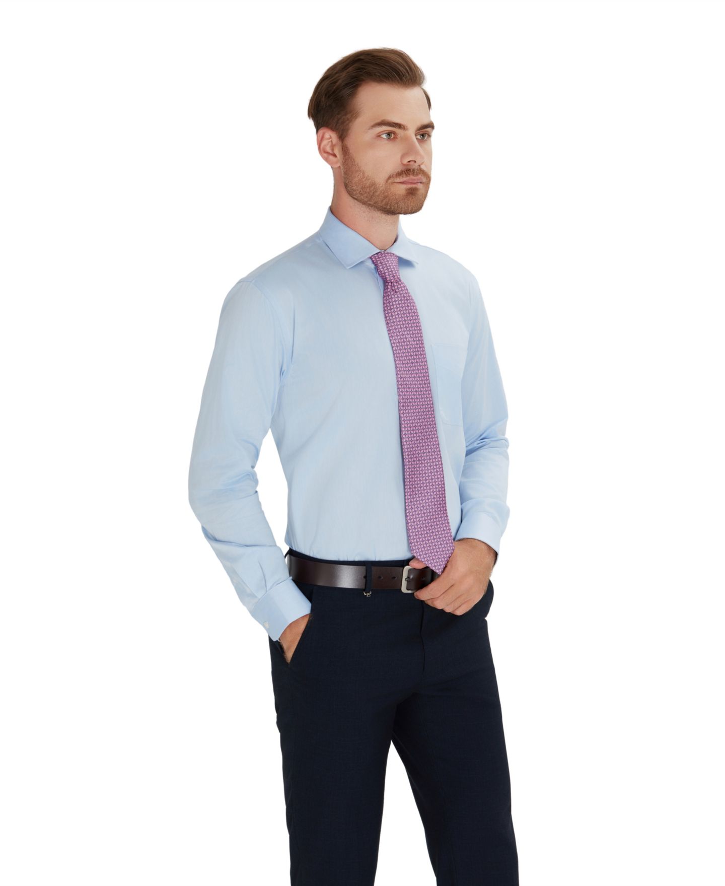 Мужская рубашка Club Room Regular-Fit Solid Dress Shirt, цвет: Джинсовый синий — фото 5