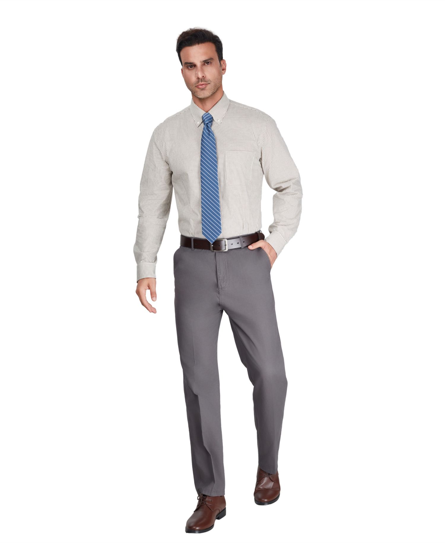 Men's Regular-Fit Brown Plaid Dress Shirt