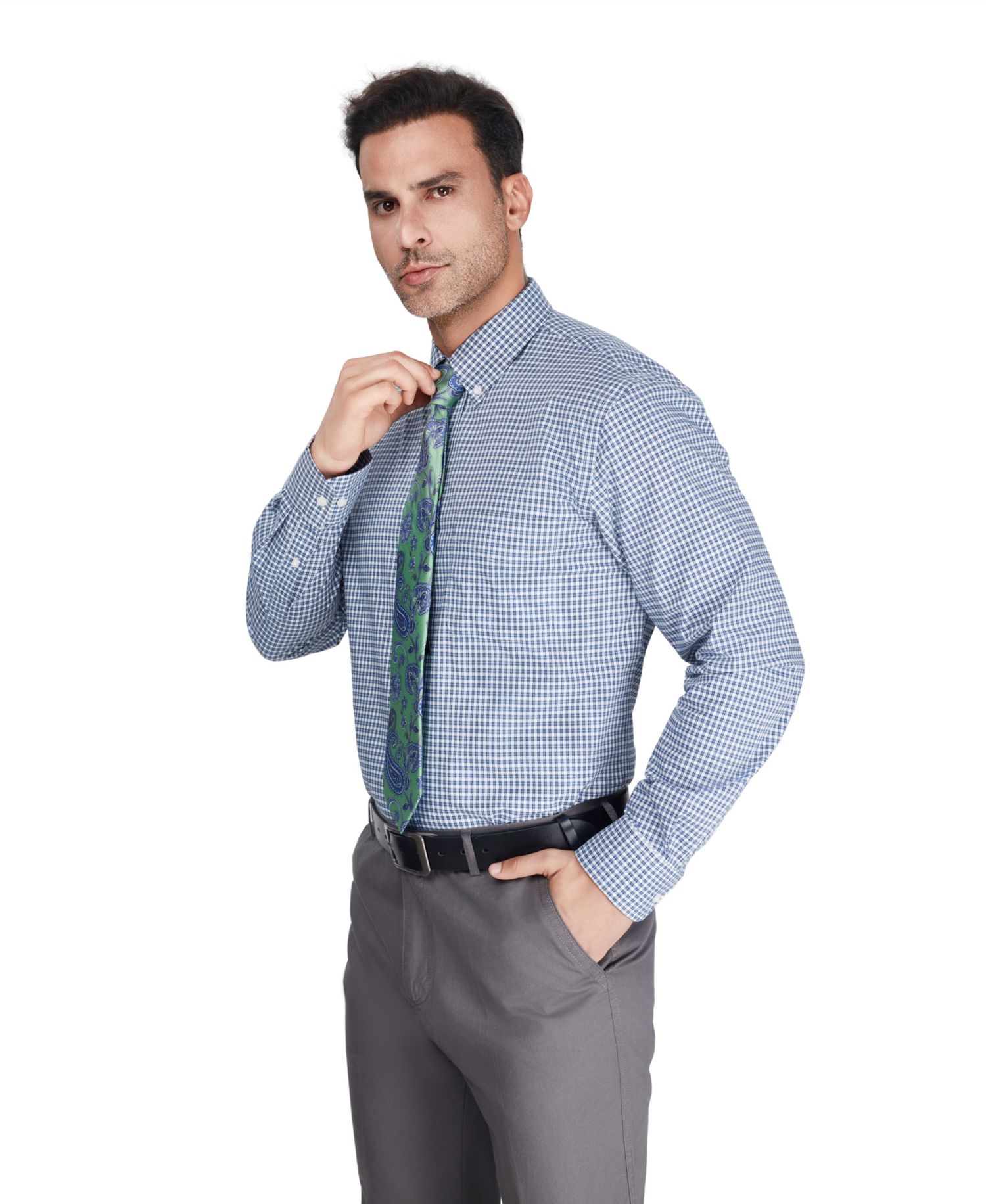 Men's Regular-Fit Stretch Plaid Dress Shirt