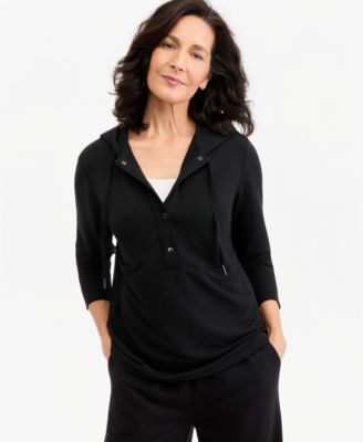 Petite LuxLounge French Terry V-Neck 3/4-Sleeve Hoodie
