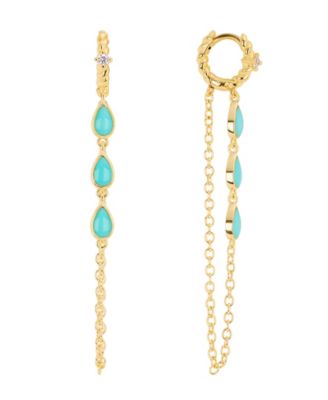 Gold-Plated Howlite Turquoise Teardrop Chain Drop Twist Hoop Earrings