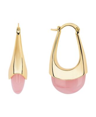 Gold-Plated Rose Quartz Lapis Elongated Hoop Earrings