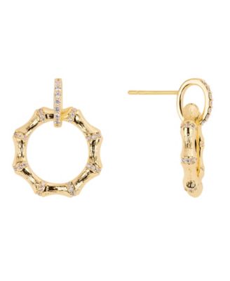 Gold-Plated Cubic Zirconia Circle Drop Earrings
