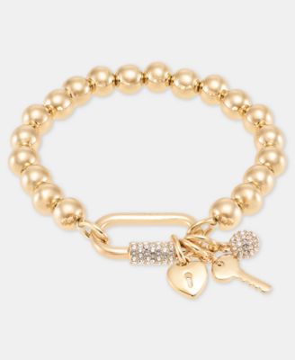 Pav&eacute; Charm Beaded Carabiner Stretch Bracelet 