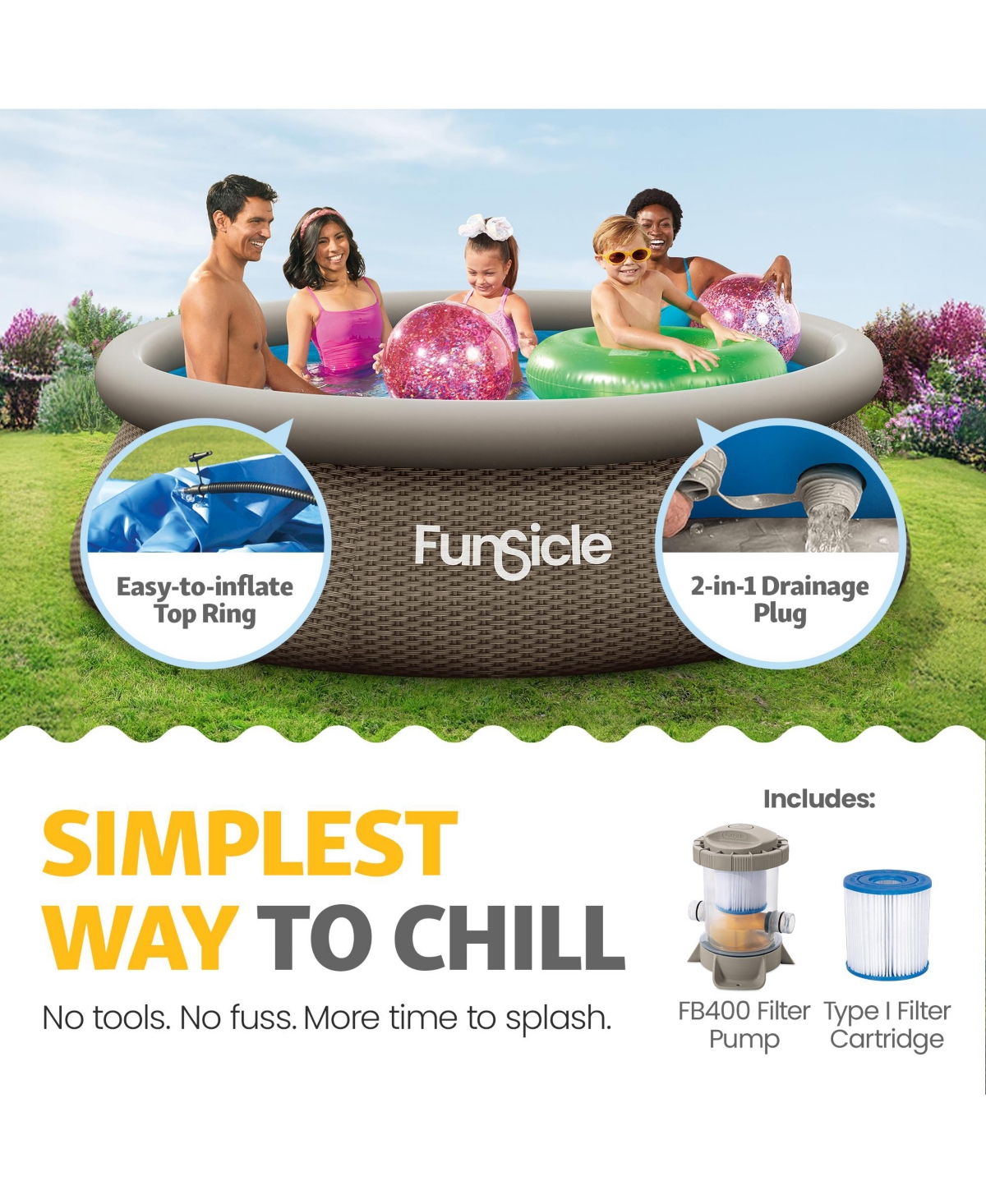 Funsicle 10' x 30" QuickSet Ring Top Above Ground Swimming Pool, Basketweave