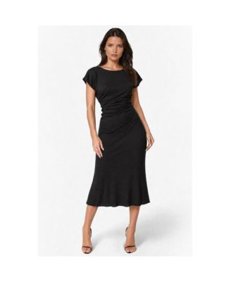 Women's Crushed Satin Waist Seam Cowl Back Maxi Dress