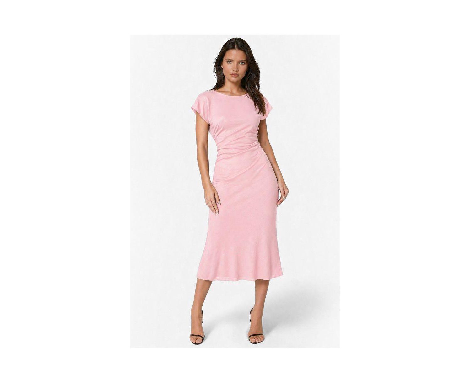 Women's Crushed Satin Waist Seam Cowl Back Maxi Dress