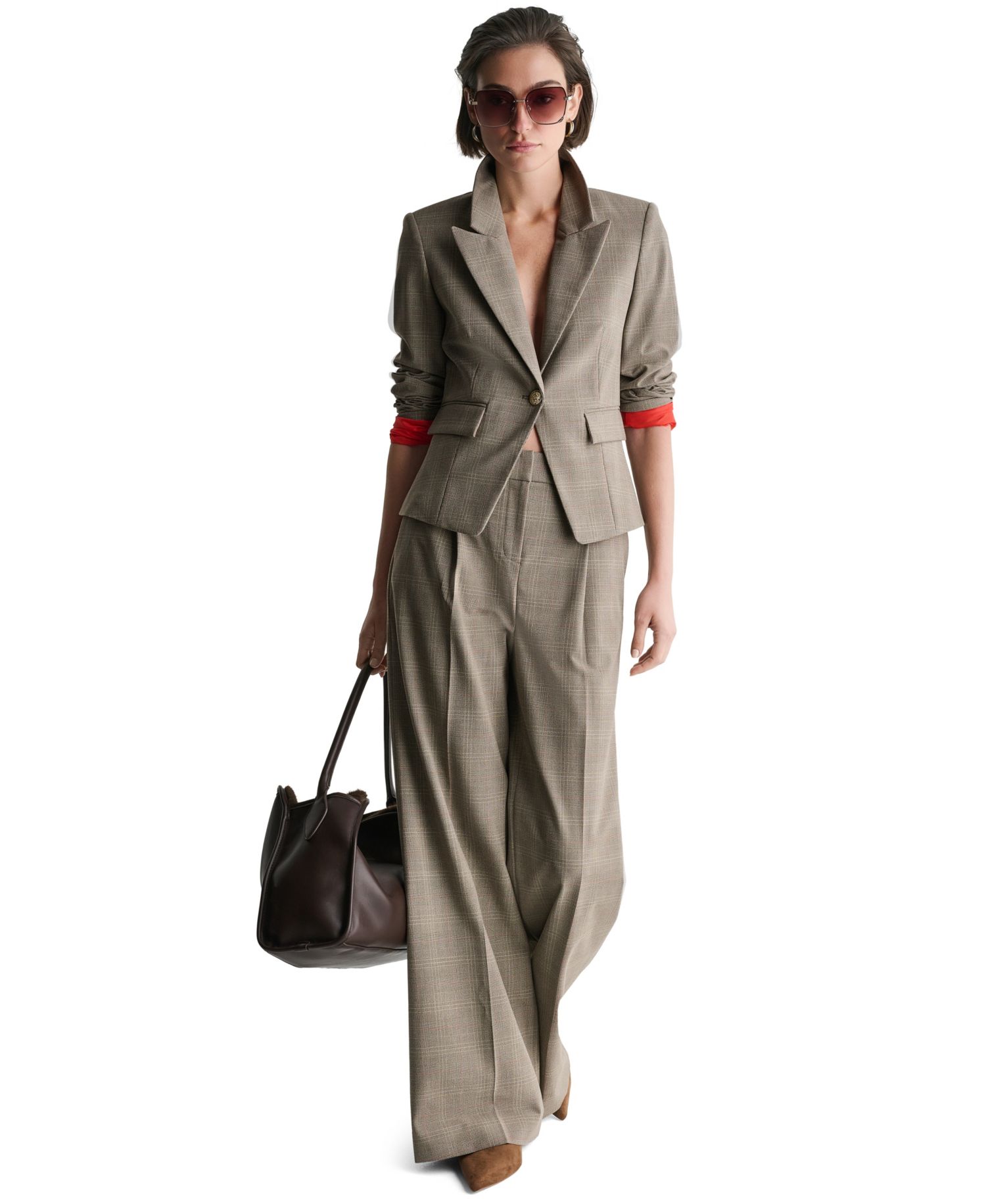 Women's Plaid One Button Blazer