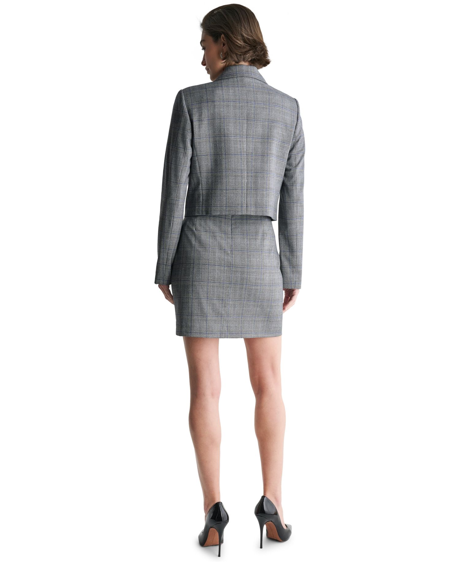 Women's Plaid Button-Down Cropped Jacket