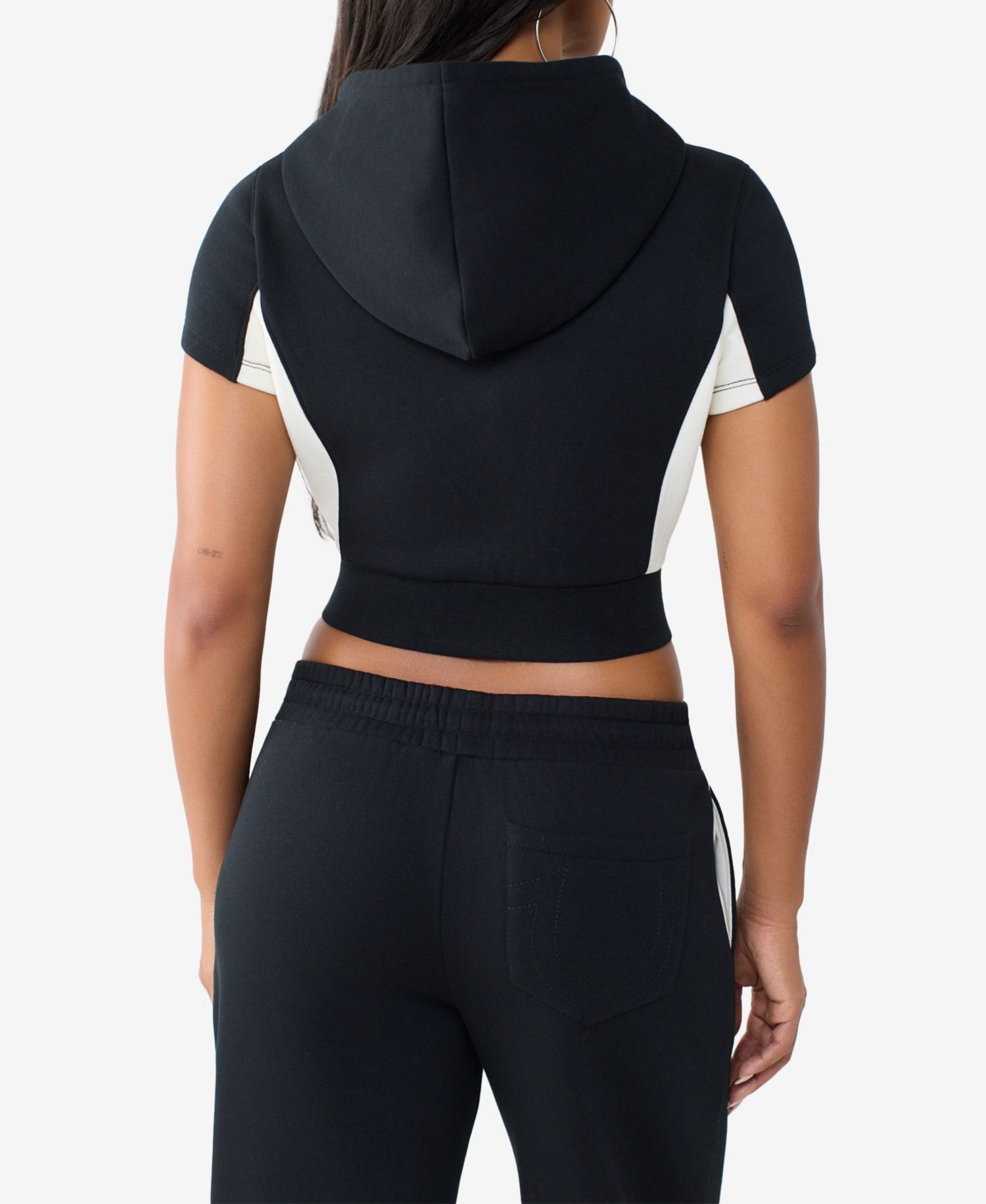Women's Colorblock Short-Sleeve Cropped Zip Hoodie