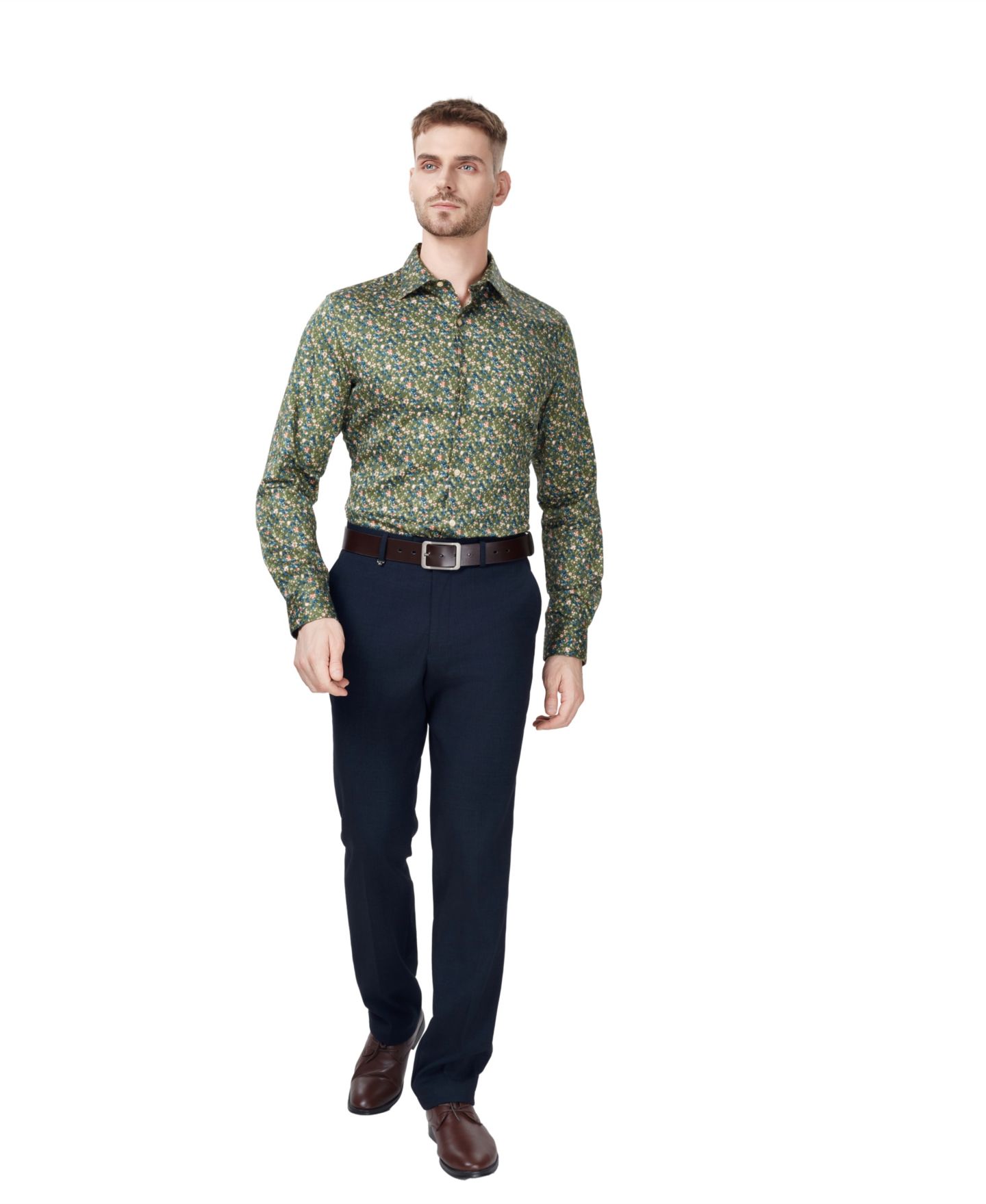 Мужская рубашка Bar III Slim-Fit Floral Dress Shirt, цвет: Бронзовый зелёный — фото 2