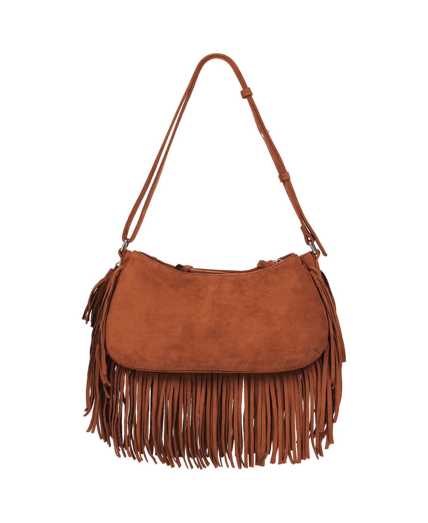 Vintage Dangle Fringe Hobo Bag with Studded Trim and Charm Accents