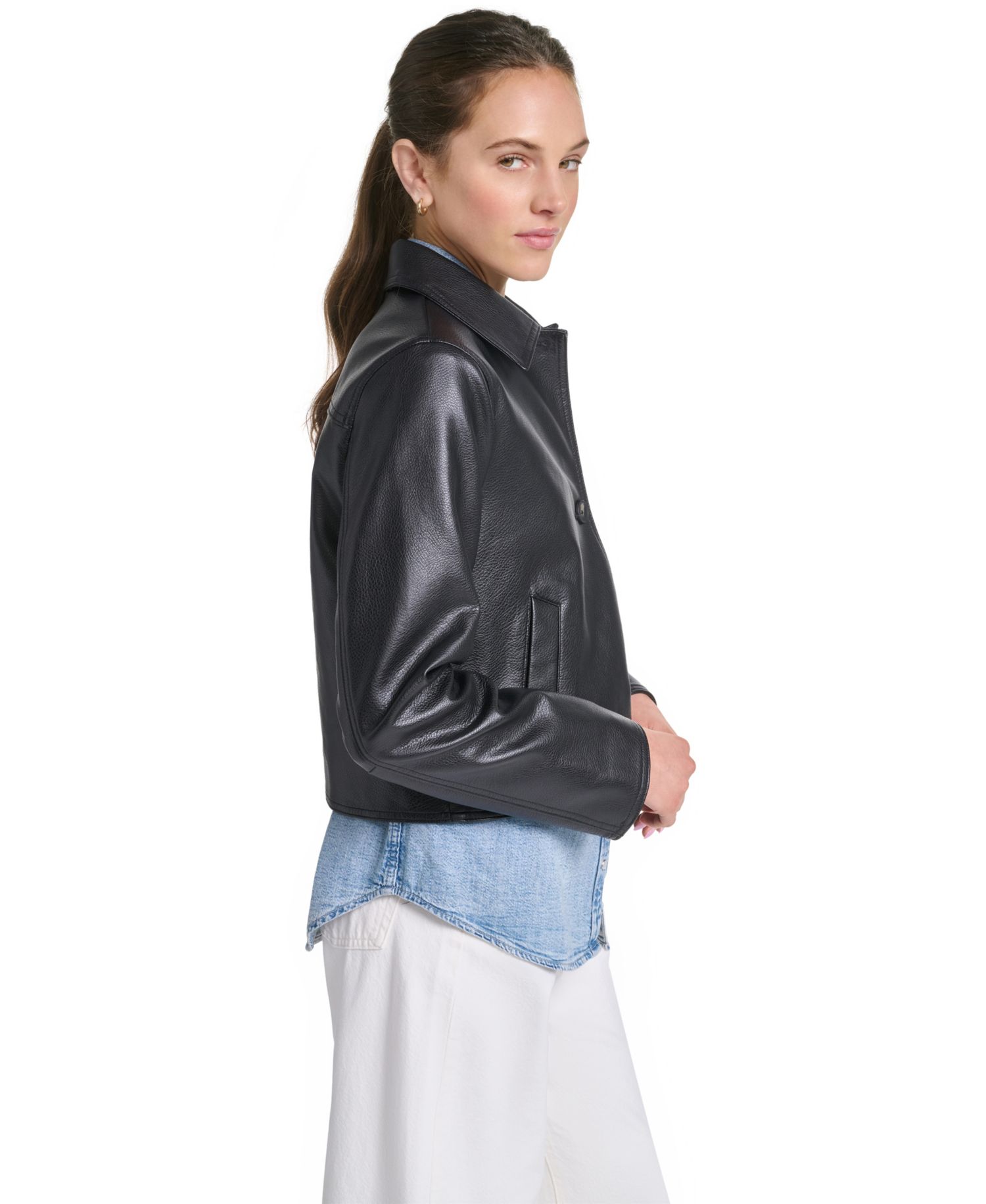 Women's Laydown Collar Cropped Snap Jacket