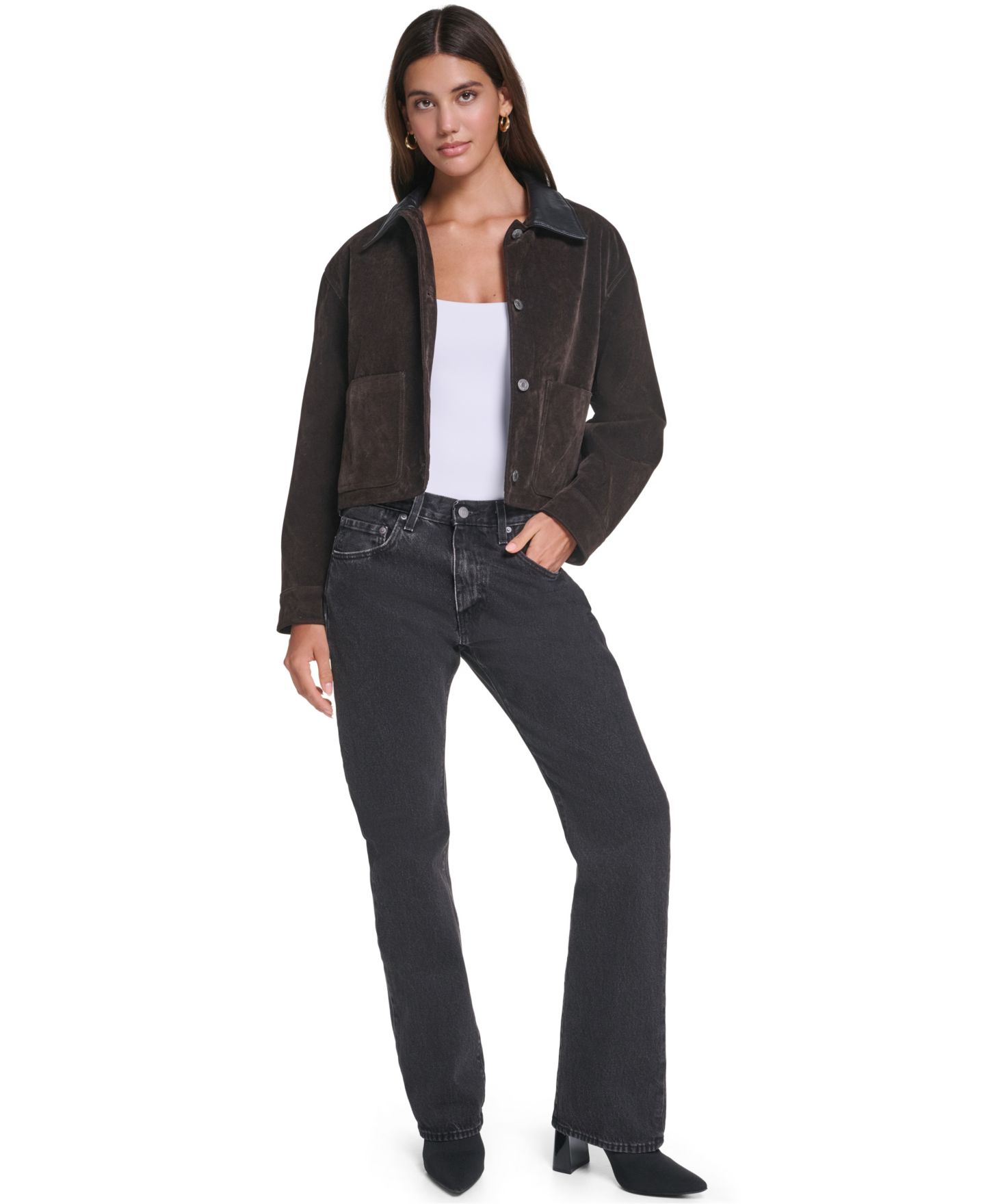 Женская куртка Levi's Cropped Faux-Suede Chore, цвет: Графитовый — фото 2