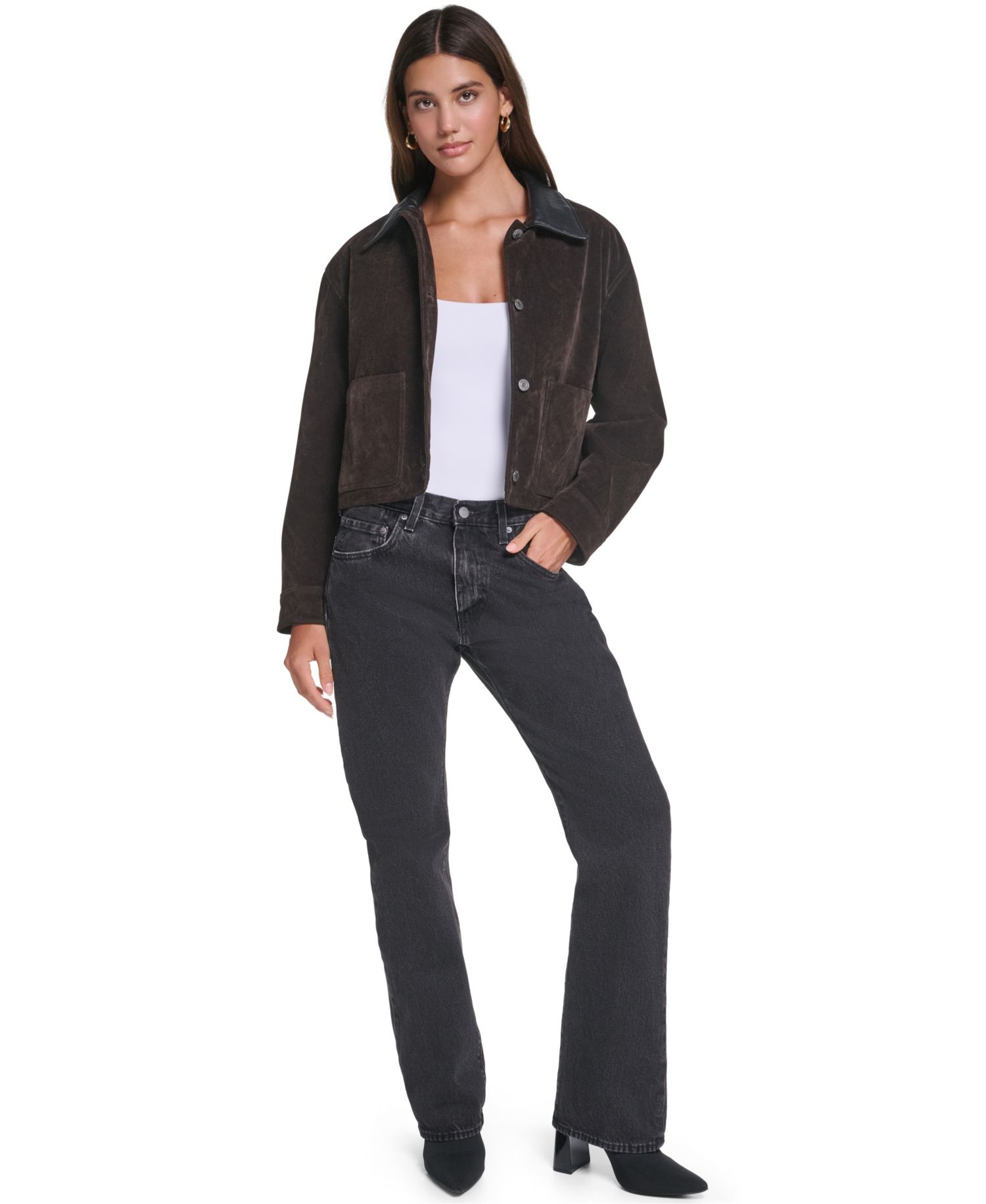 Women's Cropped Faux-Suede Chore Jacket