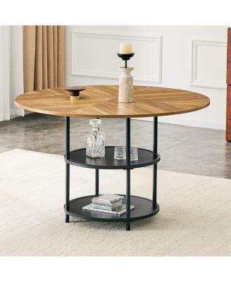 Streamdale 47.3'' Modern Two-Tone Circular Dining Table with Double-Layer Storage