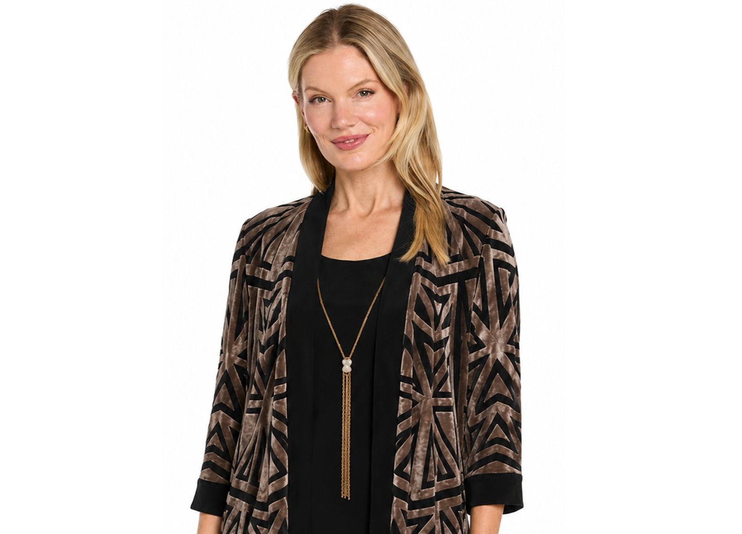 Women's Velvet Duster Geometric Tank, Jacket, and Pant Set