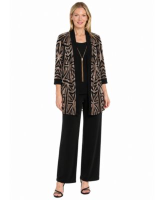 Women's Velvet Duster Geometric Tank, Jacket, and Pant Set