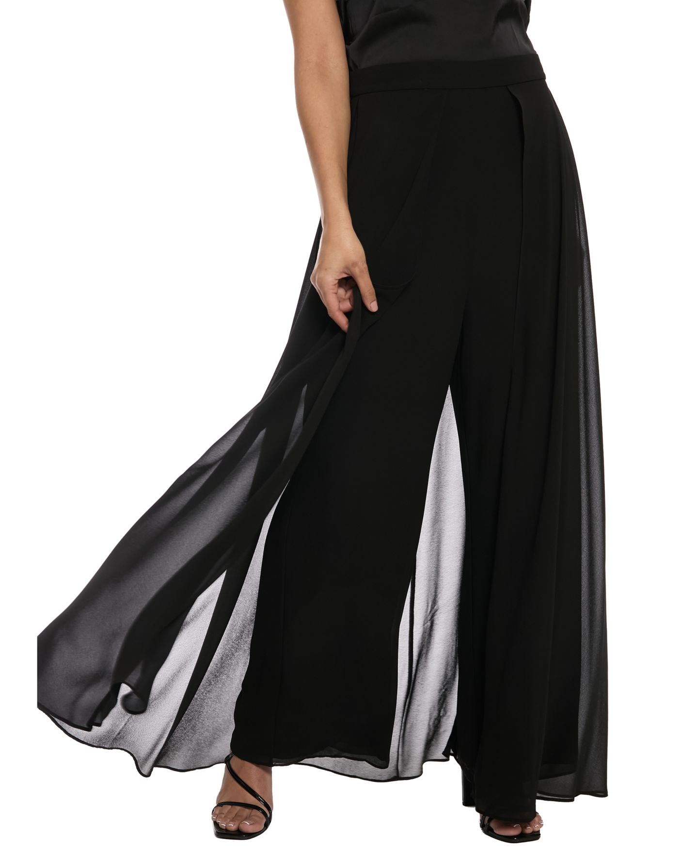 Женские брюки Muse Wide-Leg Chiffon Overlay, цвет: Чёрный — фото 3