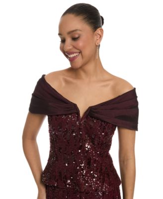 Women's Sequin Off-The-Shoulder Short-Sleeve Top