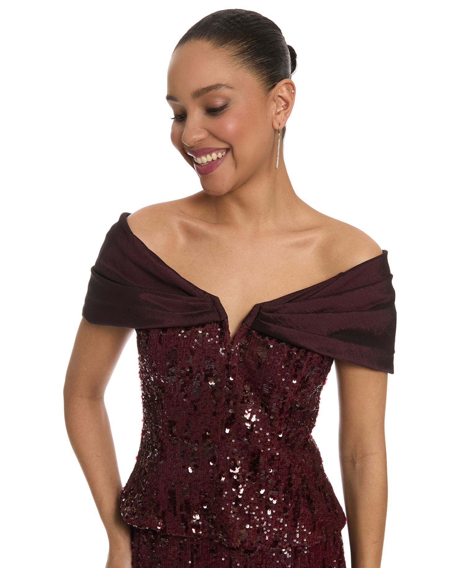 Women's Sequin Off-The-Shoulder Short-Sleeve Top