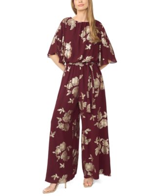 Women's Floral-Print Metallic Wide-Leg Jumpsuit