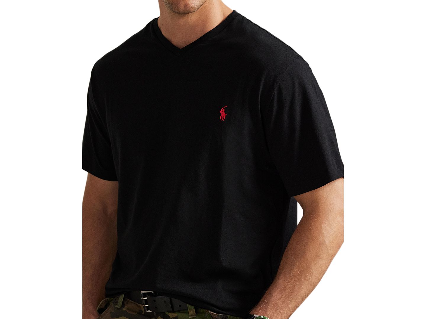 Мужская футболка Polo Ralph Lauren Big & Tall V-Neck, цвет: Чёрный — фото 3