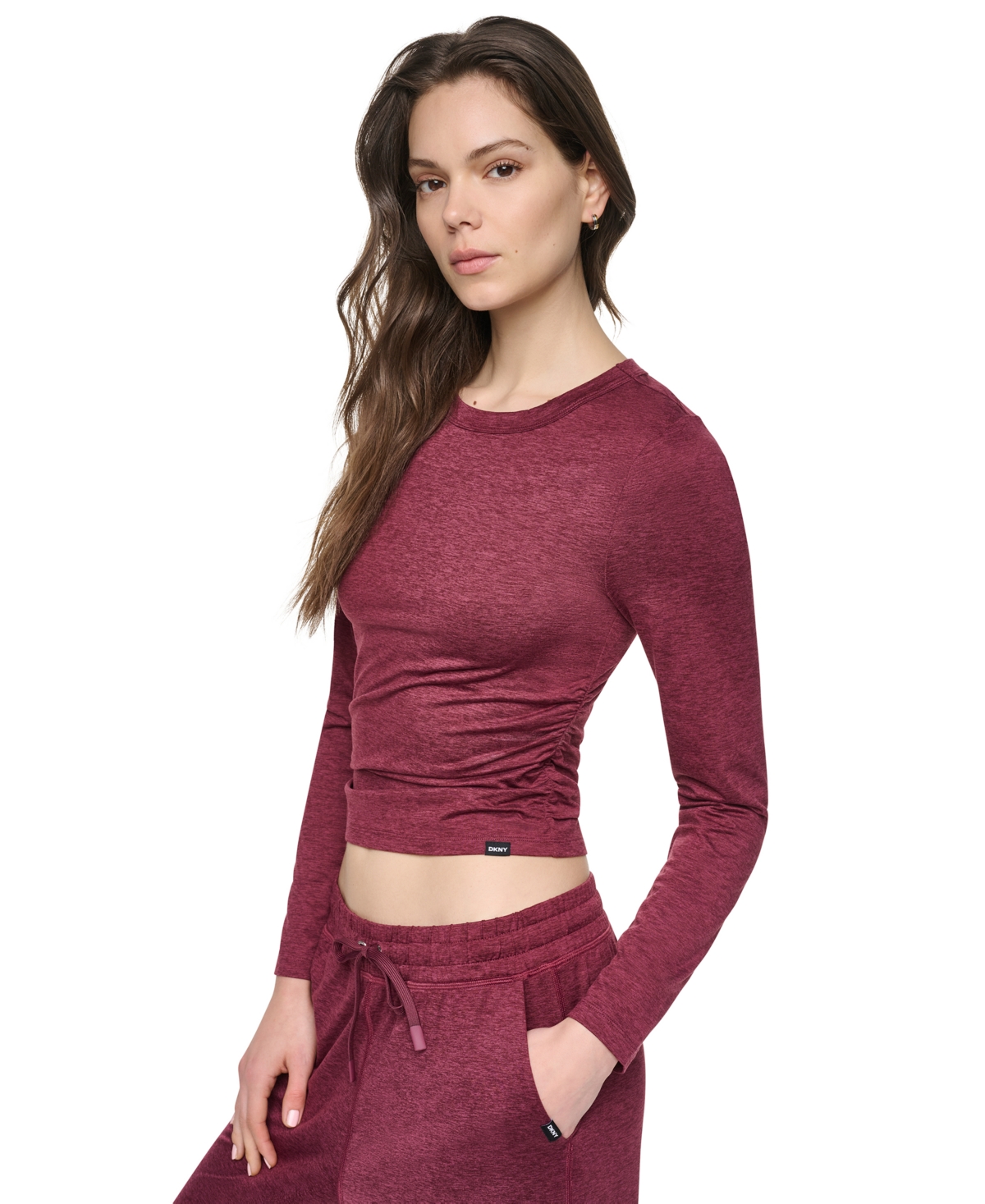Dkny Sport Women's Crewneck Long-Sleeve Ruched Top