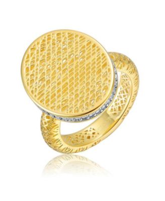 Radiant 14K Gold Plated Mesh Brilliant CZ Pave Ring