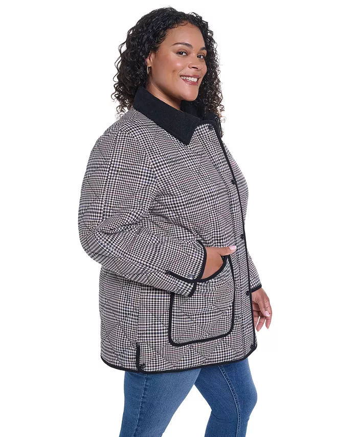 Plus Size Quilted Hooded Corduroy Collar Coat - thumbnail 3