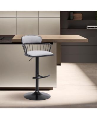 Fabric Adjustable Bar Stool with Metal Backrest, Modern Swivel Counter Height Chair, Metal Base Kitchen Stool