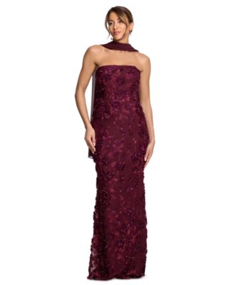 Women's Strapless Floral Power-Mesh Gown