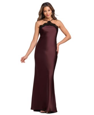 Women's Satin Lace Combination Halter Gown