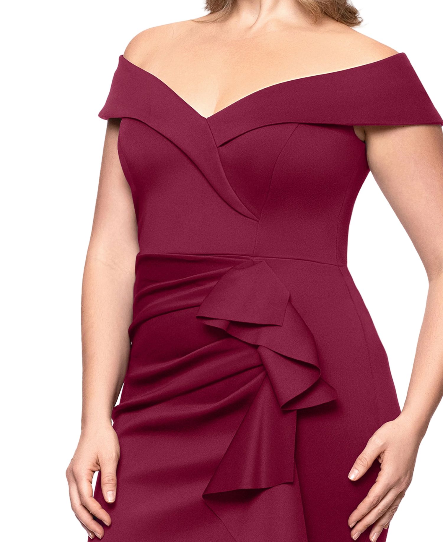 Plus Scuba Off-The-Shoulder Gown