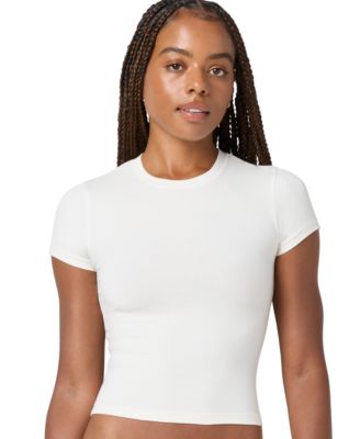 Juniors' Softie Cotton Blend Tee Crewneck Cropped T-Shirt