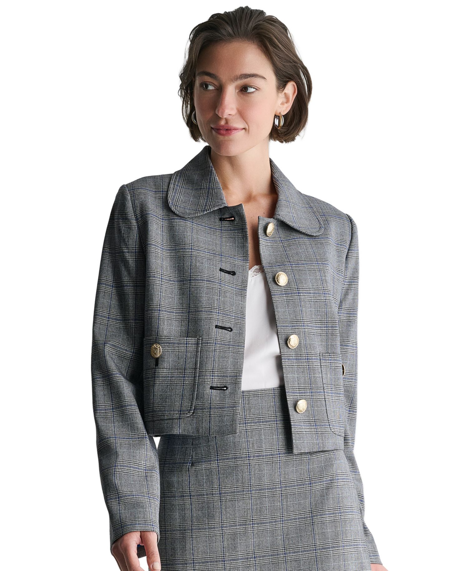 Women's Plaid Button-Down Cropped Jacket