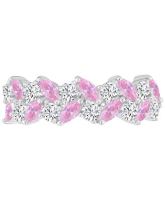 Silver-Plated Marquise Pink Crystal Ring
