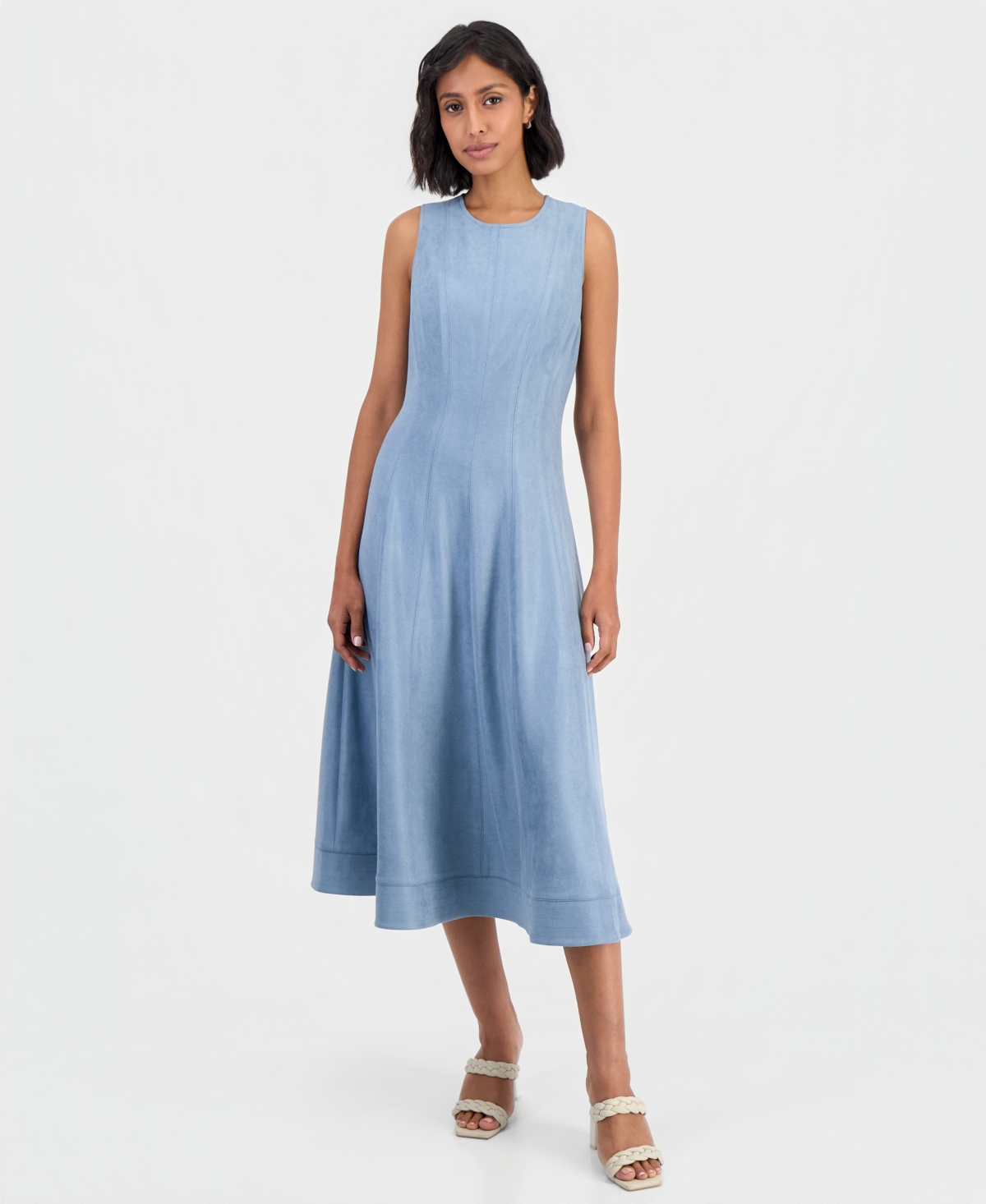 Robbie Bee Women's Faux Suede Sleeveless A-Line Midi Dress