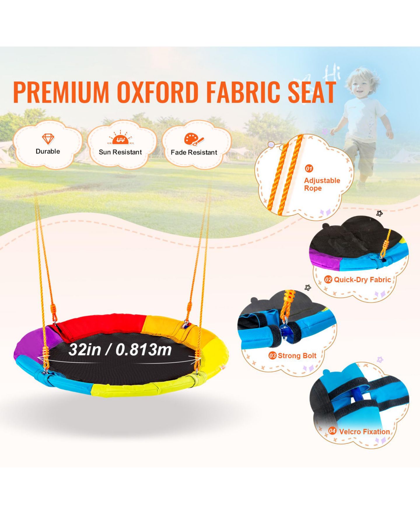 Детские игрушки VEVOR A-Frame Adjustable Saucer and Belt Swings Set, Fits 3 Kids, Ages 7+ — фото 3