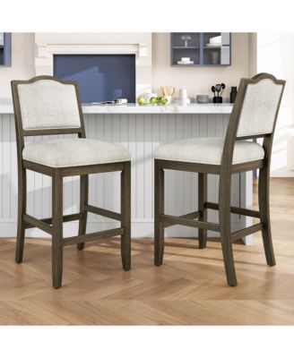 Counter Height Bar Stools Set of 2, Solid Wood Frame, Upholstered Seat And Back, Curved Backrest, Kitchen Island Seating