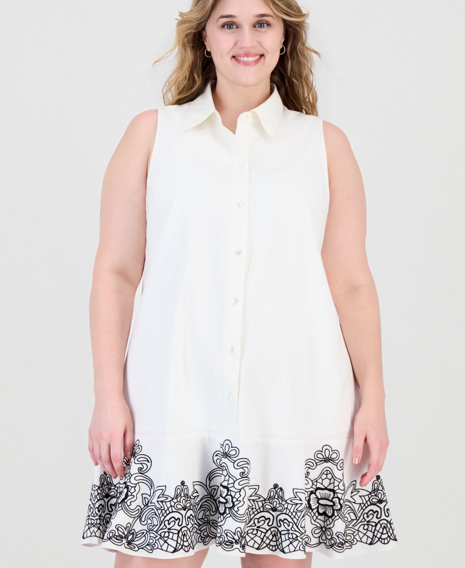 Plus Size A-Line Side-Pocket Embroidered Dress