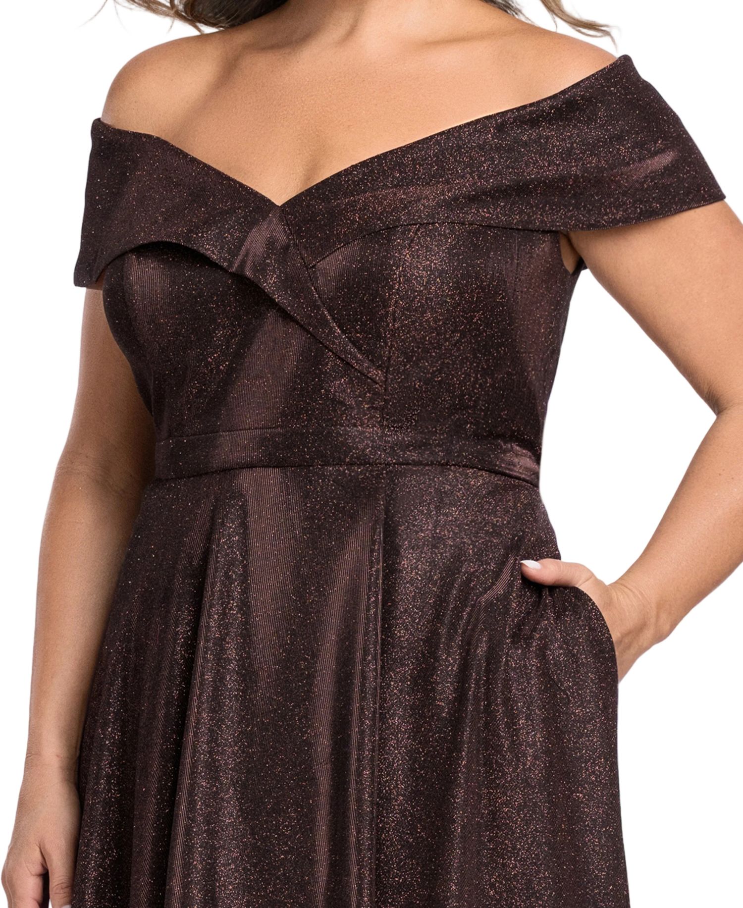 Plus Size Off-the-Shoulder Glitter Gown