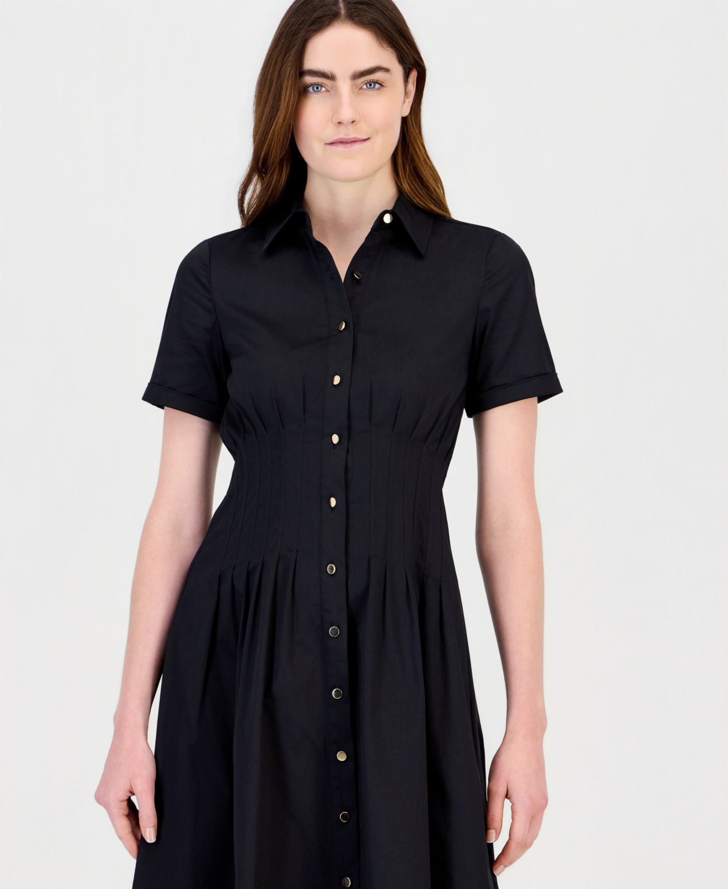 Women's Pleated-Waist Midi Shirt Dress