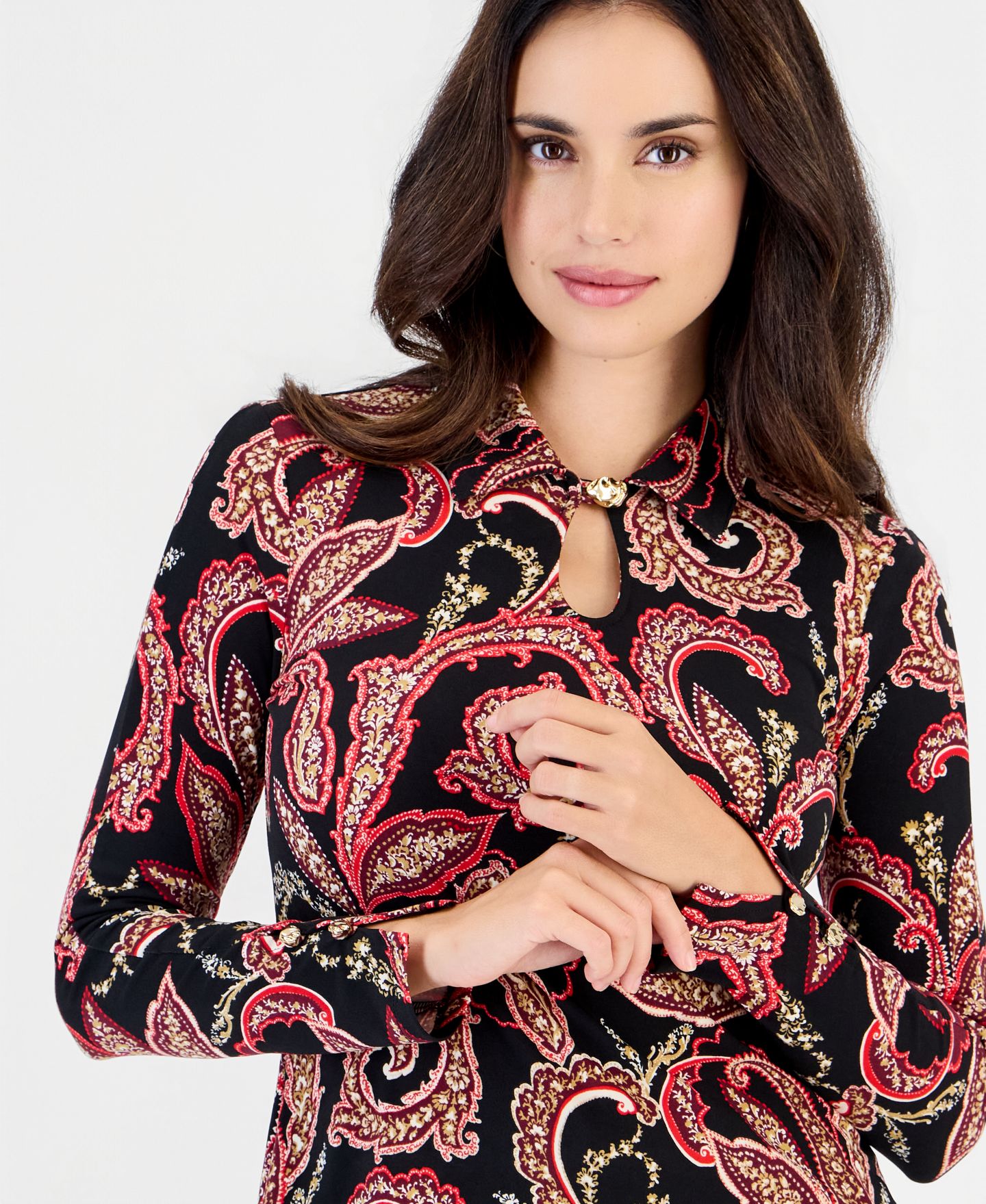 Женская блузка I.N.C. International Concepts Petite Long-Sleeve Collared Fitted, цвет: Shauna Paisley — фото 6
