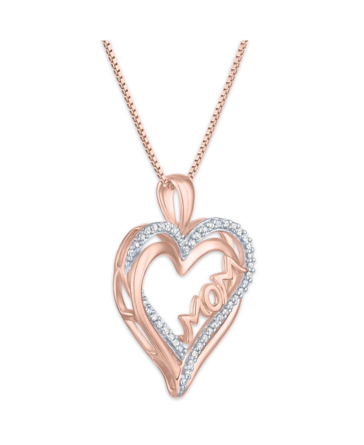 Diamond Mom 18" Pendant Necklace (1/8 ct. t.w.) in 14k Rose Gold Over Sterling Silver