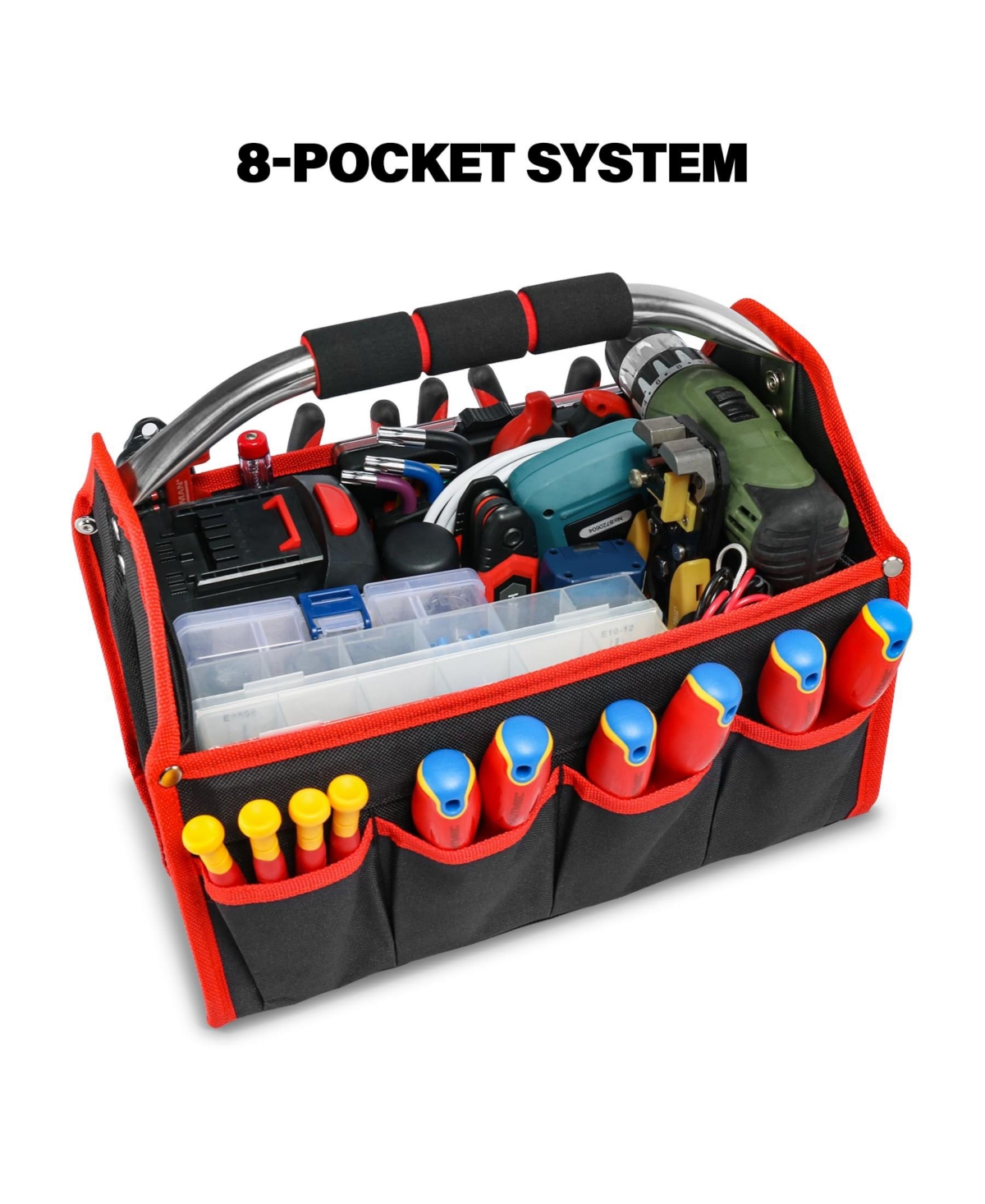 Xdovet Foldable Open Top Tool Bag Stiff Frame Heavy-duty Tote Padded Handle Water-resistant Base Portable Organizer Diy Jobsite TB0001